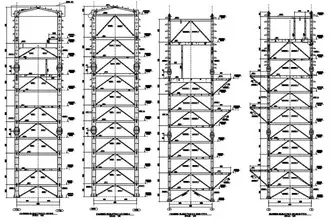 2D engineering drafting for steel columns and trusses.