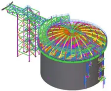 3D CAD analysis and structure layout for a storage tank cone roof.