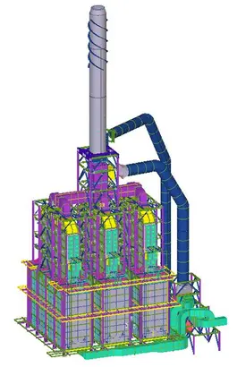 3D Tekla model of a power plant boiler framework.